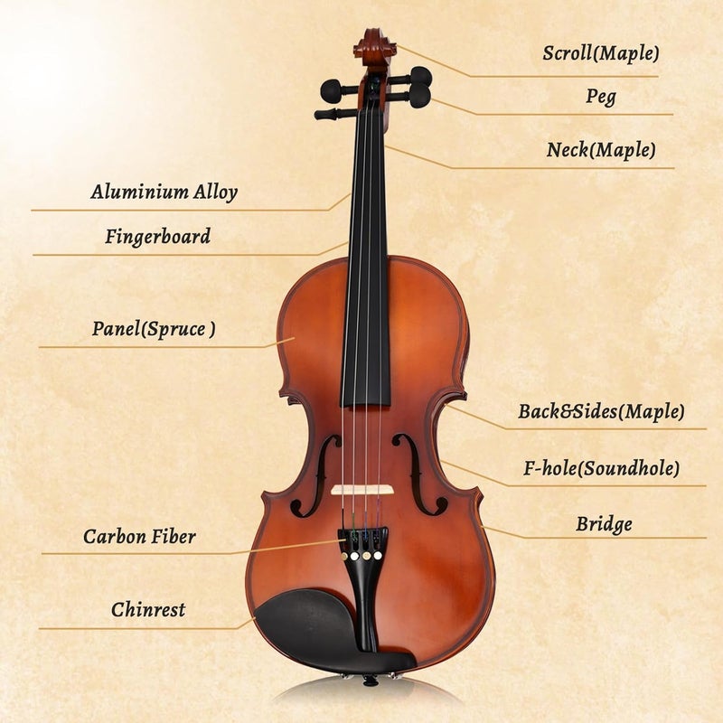 INEFFA Violin 3/4 for Beginners with Hard Case, Violin Bow, Bridge, Rosin, Shoulder Rest, Stickers, Tuner, Instruction, Handcraft with Maple, Spruce (3/4) - Image 4